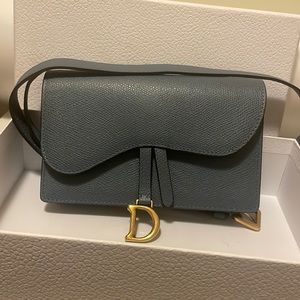 AUTHENTIC Christian Dior Saddle Belt Pouch in denim blue